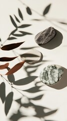 Leinwandbilder - Minimalist Zen Stones and Botanical Shadows Tranquil Wellness Design for Mindfulness Marketing, Sustainable Lifestyle Branding