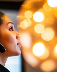 Aufkleber - Empathetic Customer Service Dynamic Professional Communication with Warm Golden Bokeh - Inclusive Hospitality and Next-Gen Client Engagement