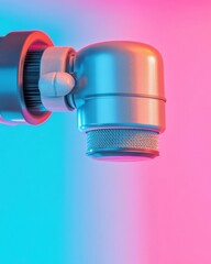 Fototapete - Vibrant Tech Audio Innovation Professional Condenser Microphone with Sleek Ergonomic Design - Next-Gen Content Creation and Streaming Performance Solution