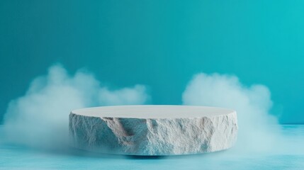 Poster - Ethereal Wellness Podium Minimalist Stone Display for Holistic Branding - Tranquil Medical Design Innovation with Soft Misty Aesthetic