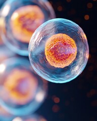 Fototapete - Microscopic Horizons Luminescent Cellular Visualization - Cutting-Edge Biotech Imagery for Regenerative Medicine and Scientific Innovation
