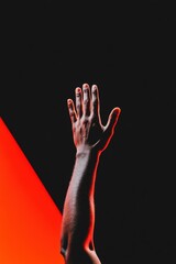 Poster - Dynamic Engagement Visualization Minimalist Hand Silhouette in High-Contrast Red and Black - Empowered Professional Communication and Interactive Workplace Storytelling
