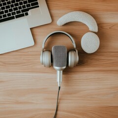 Aufkleber - Minimalist Home Podcasting Essentials Sleek Audio Gear Showcase for Digital Content Creators - Professional Streaming Setup with Ergonomic Acoustic Design