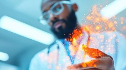 Poster - Futuristic Medical Innovation AI-Powered Healthcare Professional Visualizing Dynamic Energy Transformation in High-Tech Healing Environment - Immersive Digital Wellness Breakthrough