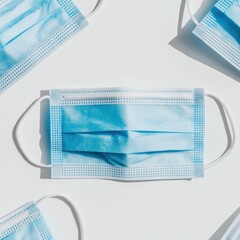 Poster - Minimalist Medical Design Contemporary Blue Surgical Masks Showcasing Global Health Preparedness, Pandemic Innovation, and Healthcare Protection Strategies