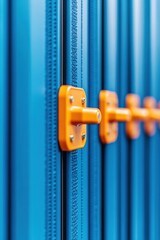 Fototapete - Precision Industrial Design High-Performance Blue Modular Enclosure with Vibrant Orange Connectors - Next-Gen Manufacturing Optimization and Technical Innovation