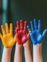 Leinwandbilder - Inclusive Creativity Unleashed Vibrant Collaborative Hands in Rainbow Paint - Gen Z Empowerment, Artistic Expression and Innovative Learning Concepts