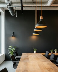 Poster - Industrial Minimalist Meeting Space Modern Workspace Design with Organic Warmth, Sustainable Lighting and Collaborative Empowerment for Next-Gen Businesses