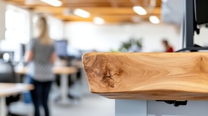 Canvas Print - Ergonomic Wellness Revolution Modern Sustainable Workspace Design with Natural Wood Standing Desks - Transforming Corporate Health and Productivity