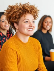 Aufkleber - Radiant Workplace Inclusivity Vibrant Gen Z Professionals Celebrating Collaborative Energy in Modern Soft Textured Corporate Wellness Environment
