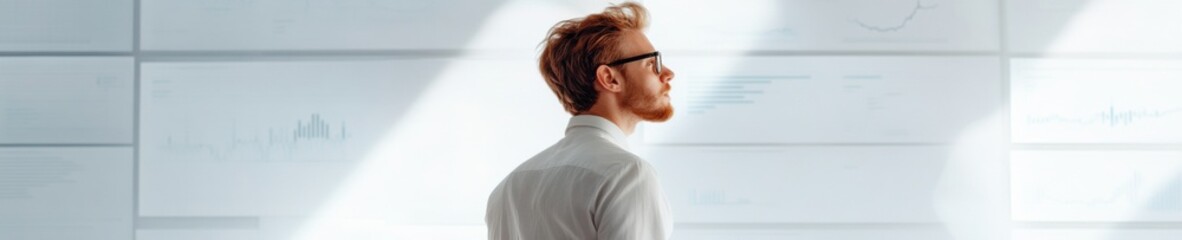 Fototapete - Minimalist Tech Vision Futuristic Business Intelligence Professional Exploring Data Insights with Sleek Aesthetic and Cutting-Edge Digital Analytics Visualization