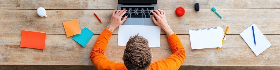 Aufkleber - Hybrid Learning Revolution Gen Z Multitasking Productivity with Digital-Analog Study Techniques in Minimalist Home Office Workspace