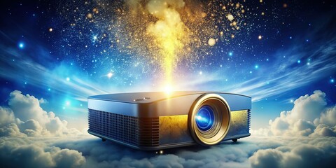Wall Mural - eco-friendly projector: metallic dust & sky, sustainable technology stock photo
