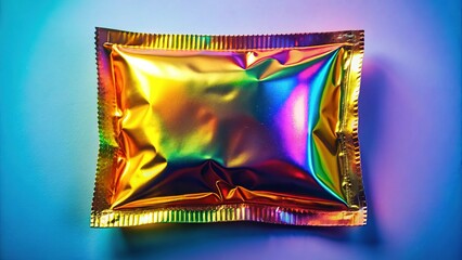 Wall Mural - foil sachet packaging: vibrant color blocking & gold reflections - clean design