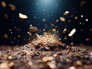 Aufkleber - Quantum Minerals Explosive Gold Particle Dynamics in Cinematic Macro - Cutting-Edge Scientific Visualization and Digital Innovation