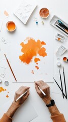 Aufkleber - Minimalist Creative Process Dynamic Orange Watercolor Workspace Exploring Mindful Design Strategies for Digital Content Creators and Innovative Professionals