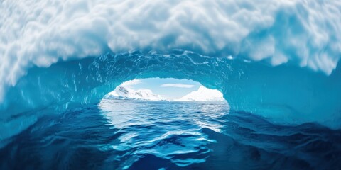 Aufkleber - Climate Crisis Visualization Ethereal Arctic Iceberg Portal Revealing Fragile Ecosystem Dynamics in High-Resolution Environmental Documentation