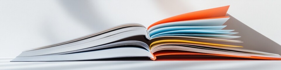Poster - Chromatic Knowledge Exploration Minimalist Open Book with Vibrant Pages - Contemporary Learning, Digital Content, and Creative Storytelling Inspiration