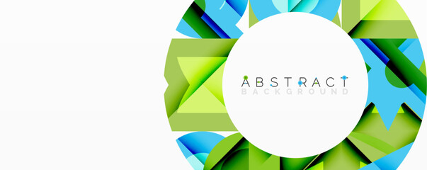Poster - Abstract geometric composition with interlocking circular and angular shapes, featuring smooth gradients and sharp contrasts on a white background