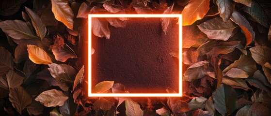 Poster - Neon Autumn Fusion Illuminated Digital Frame with Organic Leaf Texture - Modern Creative Design Element for Immersive Visual Branding Experiences