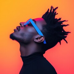 Poster - Vibrant Neo-Futuristic Portrait Gen Z Creative Expression through Bold Color Blocking, Emotional Movement and Contemporary Fashion Aesthetics