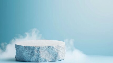 Poster - Minimalist Medical Aesthetic Textured White Stone Podium on Soft Blue Gradient - Ideal for Modern Healthcare Branding and Serene Product Displays