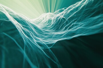 Fototapete - Futuristic Network Visualization Luminous Data Pathways on Airy Teal Background - Streamlined Tech Imagery for Innovative Digital Marketing and Information Systems