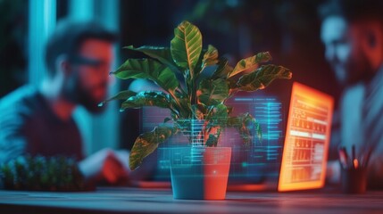 Fototapete - Dynamic Workspace Modern Cybersecurity Hub with IT Experts and Digital Dashboards - Protecting Data Privacy in Tech-Driven Environments with Real-Time Analysis