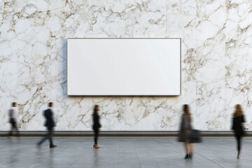Poster - Minimalist Corporate Display Pristine White Marble Wall with Blank Billboard for Dynamic Marketing in Modern Business Spaces - Matte Monochrome Elegance for Professional Environments