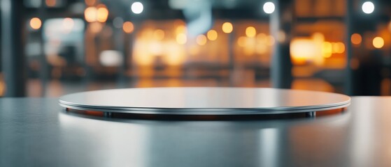 Leinwandbilder - Sleek Minimalist Display Silver Aluminum Tabletop for Tech Product Showcases in Modern Offices - Enhancing Data Security with LED Lighting for Corporate Settings