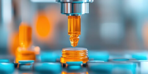 Leinwandbilder - Sleek Lab Equipment Precision Liquid Dispenser with Metallic Components and Transparent Tubing - Streamlined Pharmaceutical Systems and Efficient Process Management