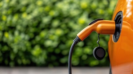 Aufkleber - Eco-Chic EV Charging Station Interface Sleek Orange Connector with Vibrant Green Background - Sustainable Urban Mobility and Clean Energy Infrastructure for Smart Cities