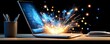 © Natthawadee - Digital Explosion Laptop with Sparkling Energy Burst