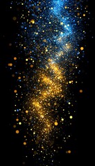 Wall Mural - sparkling particles cascading with gold and blue hues on black