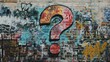 © isrofiyah - A Large Question Mark on a Colorful Graffiti-Covered Brick Wall