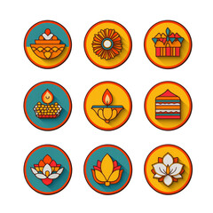Wall Mural - Colorful Decorative Icons for Festivals and Celebrations in Round Design Style