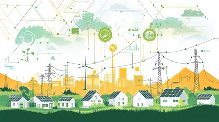 Wall Mural - centralized smart grid control hub for sustainable energy optimization