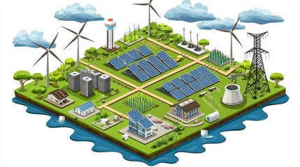 Wall Mural - centralized smart grid highlighting renewable energy solutions