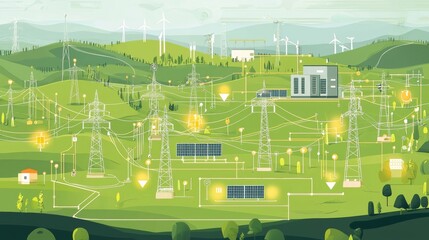 Wall Mural - centralized smart grid with integrated renewable energy systems and automation