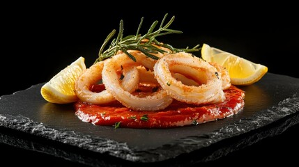 Crispy Calamari Rings with Marinara and Lemon Wedges