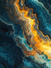  Abstract fluid art with vibrant swirls of blue, gold, and orange creating a stunning visual experience