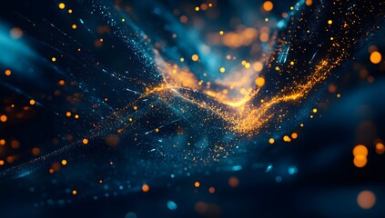 Poster - Abstract digital particles flow, dark background