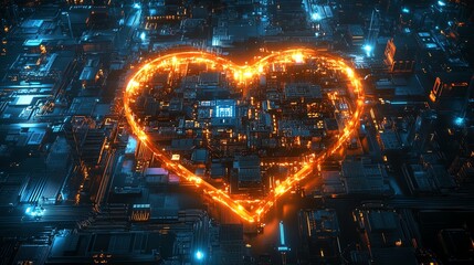 Leinwandbilder - Detailed futuristic heartshaped CPU with complex circuits and components, portraying love as the core processing power in the digital age of technology