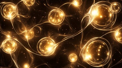 Wall Mural - Abstract Golden Spheres with Glowing Lines on a Dark Background