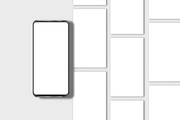 Wall Mural - smartphone mockup with social media stories interface mockup. mobile app page template design for us