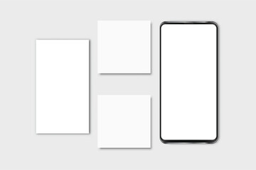 Wall Mural - smartphone mockup with social media post and stories interface mockup. mobile page template design f