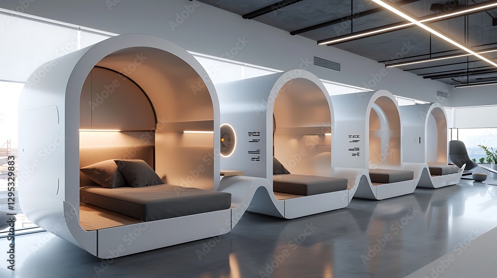 Sleep Pod Library Modern Sleeping Pods in Innovative Work Space for Rest and Relaxation ...
