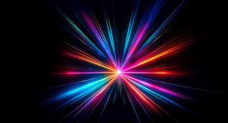 Wall Mural - vibrant light rays burst from a central point, radiating against a stark black background. dynamic a