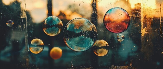 Wall Mural - colorful abstract design with bubbles and vibrant background at night