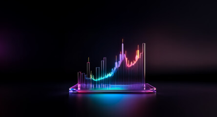 Wall Mural - vibrant, glowing bar chart display on a dark reflective surface. the colorful, abstract representati